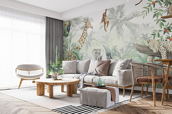 Wall mural of animals in the jungle Wall mural of animals in the jungle