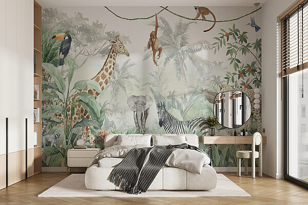Wall mural of animals in the jungle Wall mural of animals in the jungle