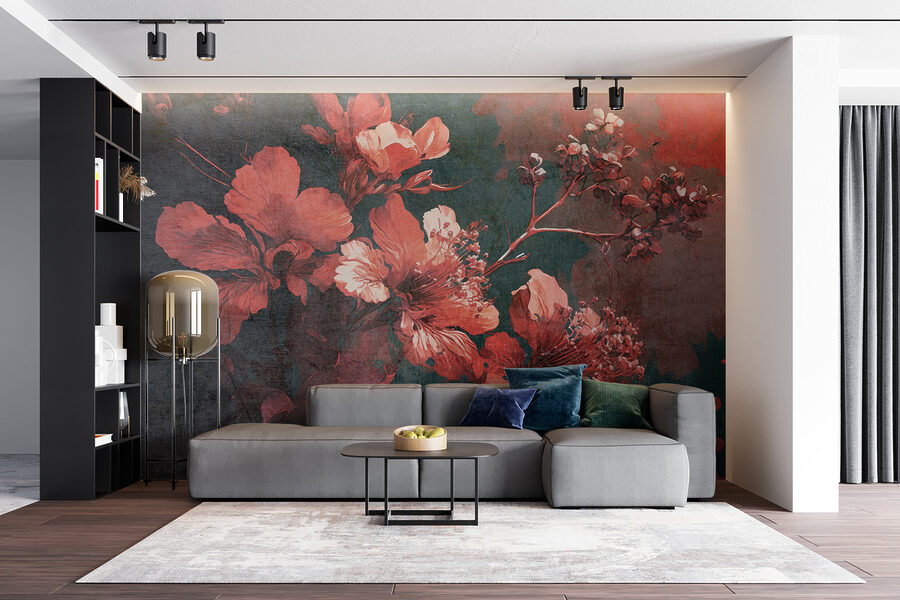 Vibrant blossoms amid dark foliage.