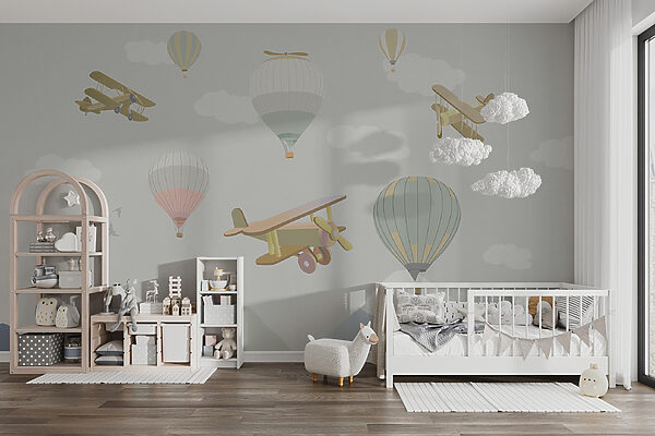 Group of hot air balloons and airplanes Group of hot air balloons and airplanes