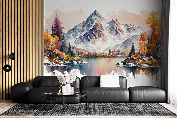 Watercolor painting of a mountain and a lake Watercolor painting of a mountain and a lake