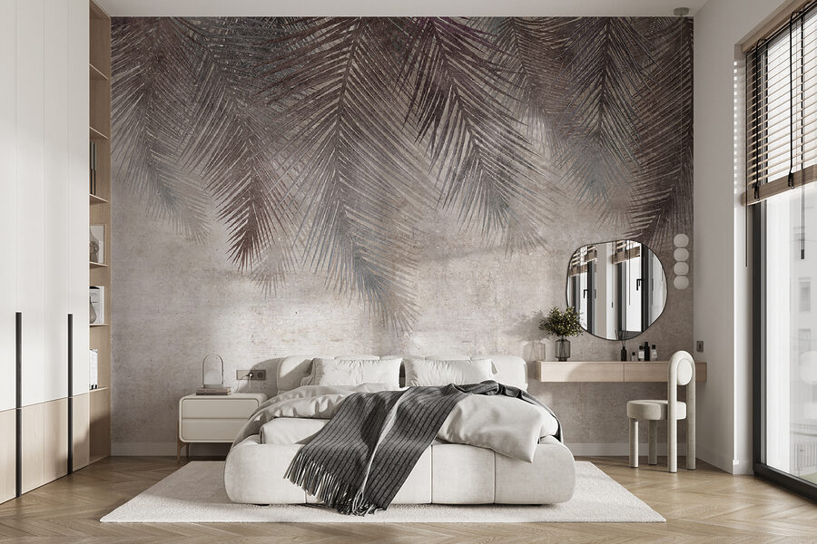 Muted palm leaves on textured background.