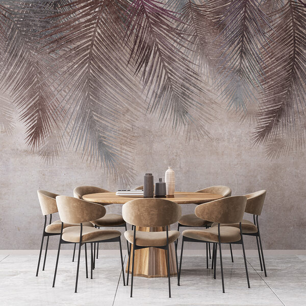 Muted palm leaves on textured background. Muted palm leaves on textured background.