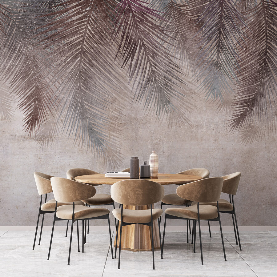 Muted palm leaves on textured background.