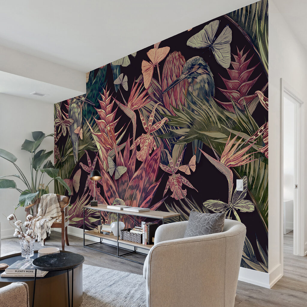 Pattern of tropical plants and birds