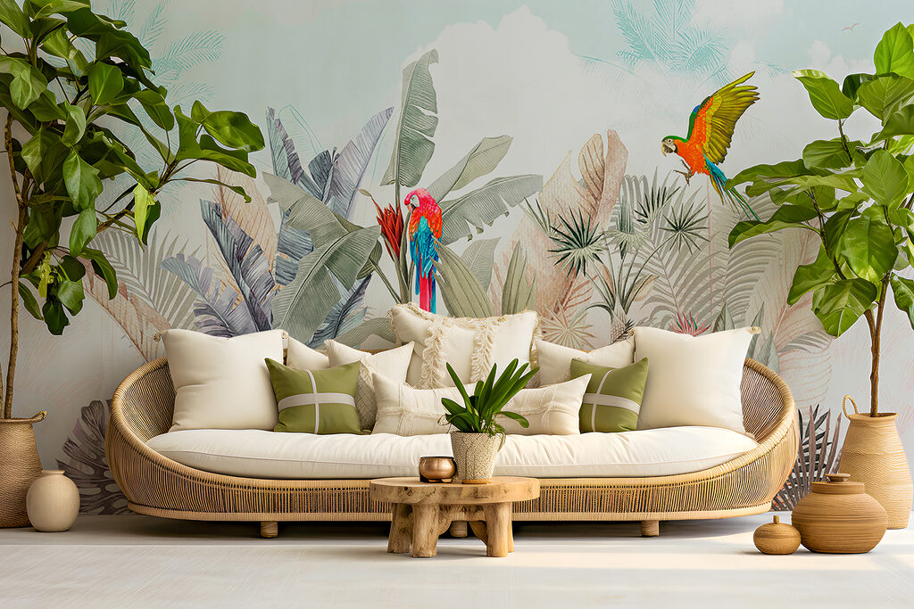 Wallpaper with tropical plants and birds u95037pig34mr 1024x683 - Wallpaper with tropical plants and birds