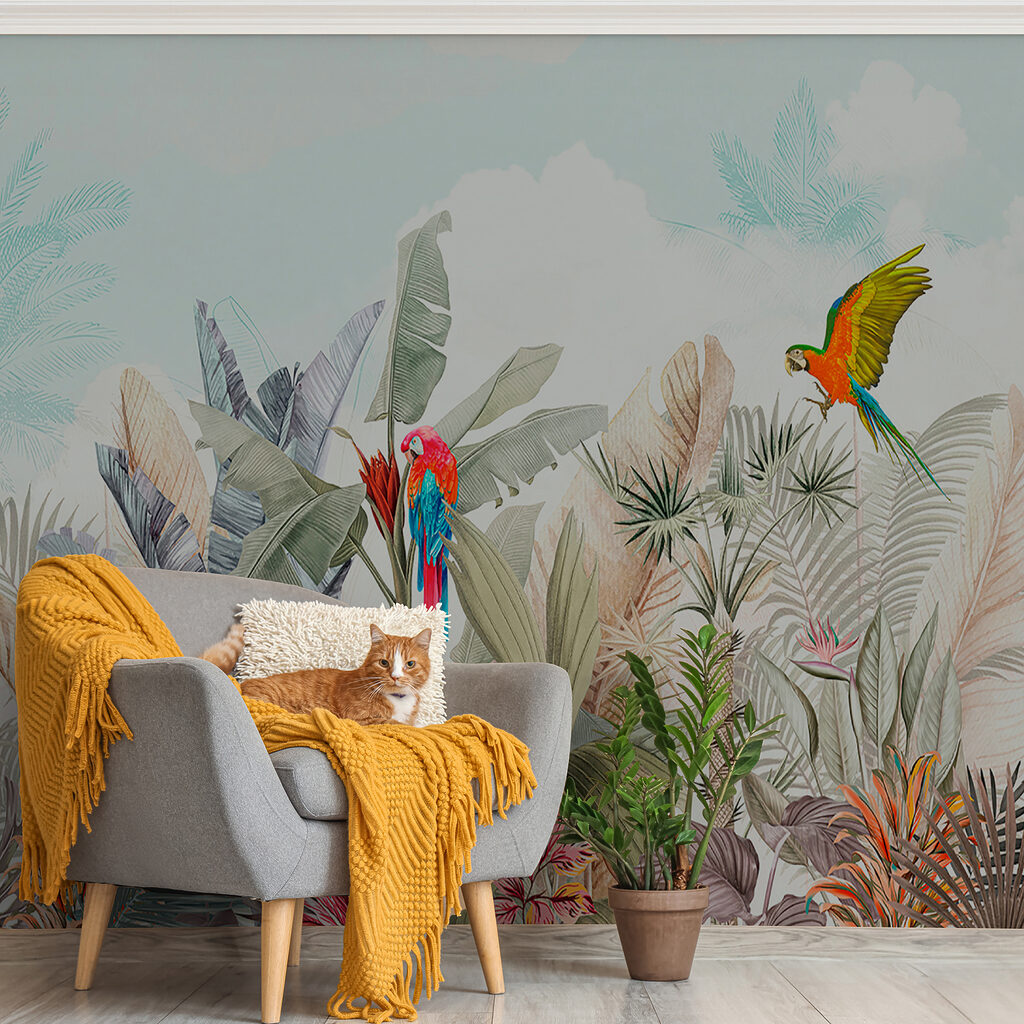 Wallpaper with tropical plants and birds u95037pih1ms 1024x1024 - Wallpaper with tropical plants and birds