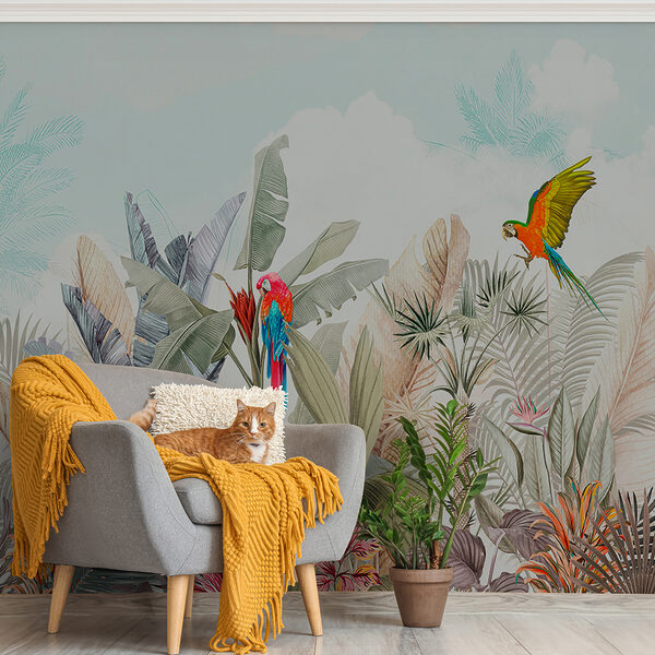 Wallpaper with tropical plants and birds u95037pih1ms 600x600 - Wallpaper with tropical plants and birds