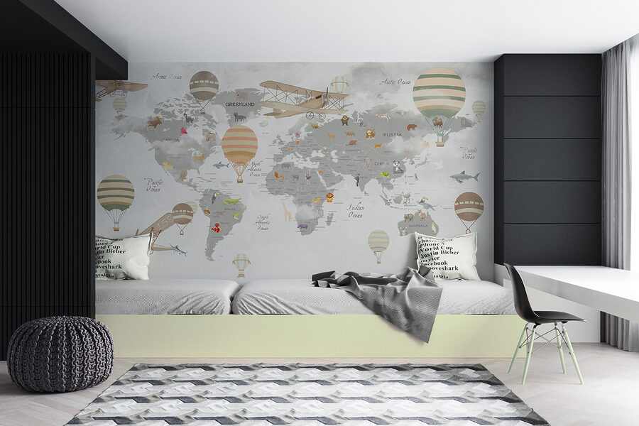 Wall murals Map of the world with animals and hot air balloons - Image 6