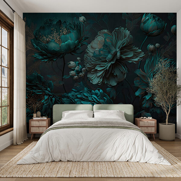 Elegant teal floral arrangement on canvas. Elegant teal floral arrangement on canvas.