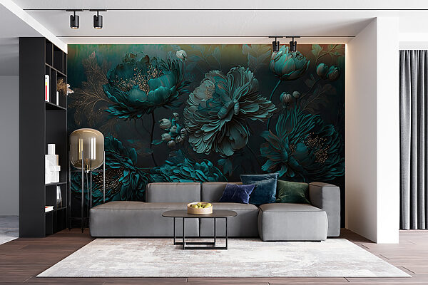 Elegant teal floral arrangement on canvas. Elegant teal floral arrangement on canvas.