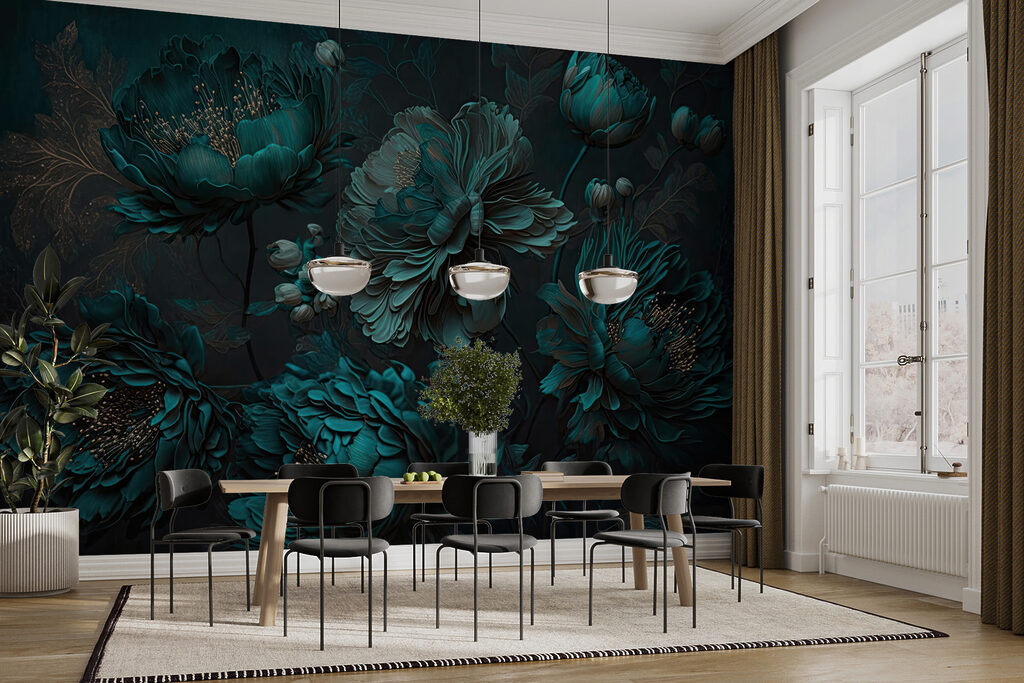 u75411pik5r 1024x683 - Elegant teal floral arrangement on canvas