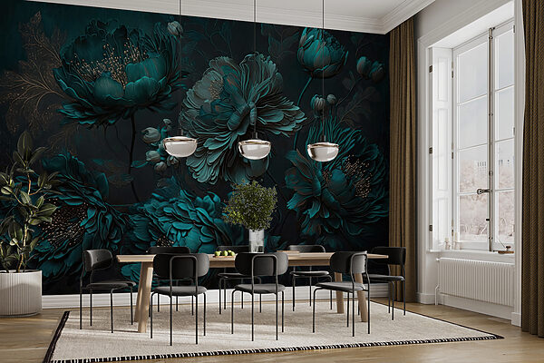 Elegant teal floral arrangement on canvas. Elegant teal floral arrangement on canvas.