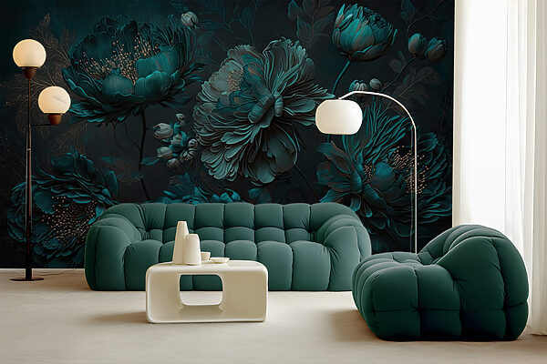 Elegant teal floral arrangement on canvas. Elegant teal floral arrangement on canvas.