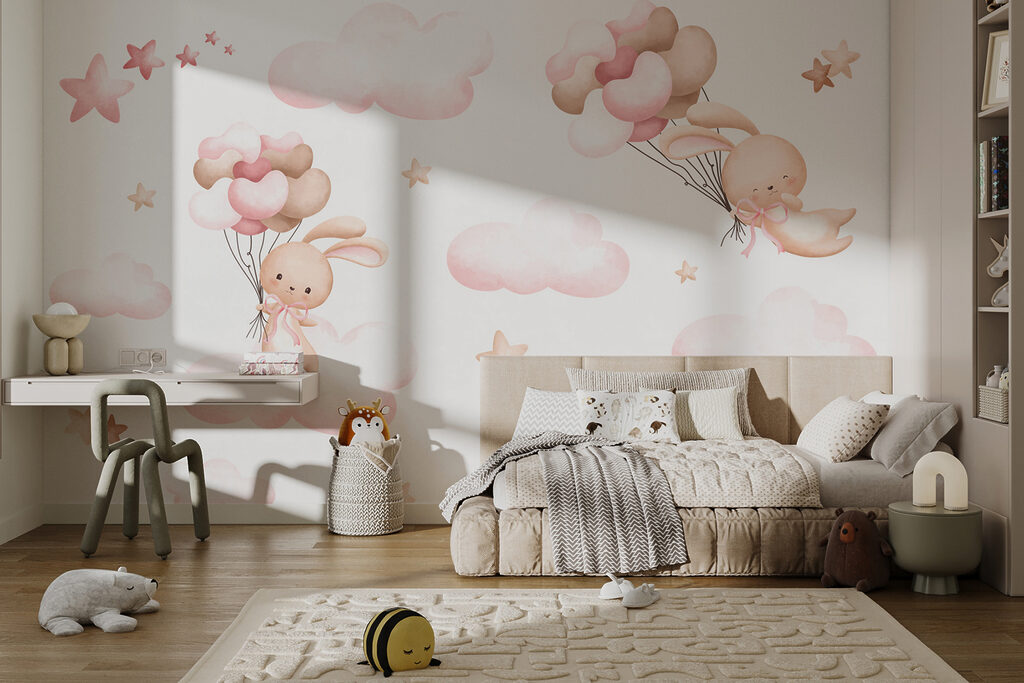 Group of pink clouds and a bunny holding balloons u95399pir17r 1024x683 - Group of pink clouds and a bunny holding balloons
