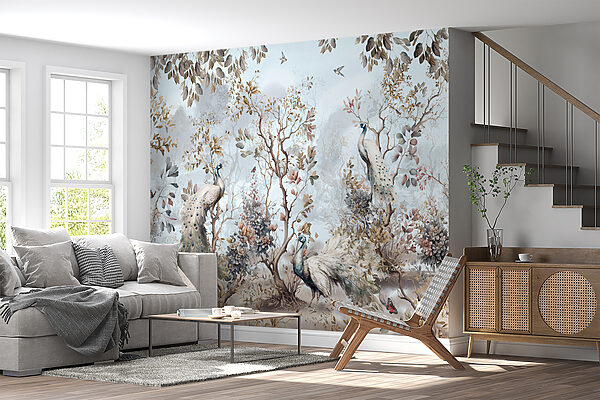 Painting of peacocks in a forest Painting of peacocks in a forest