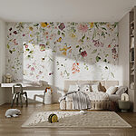 Wall mural Painting of flowers and leaves