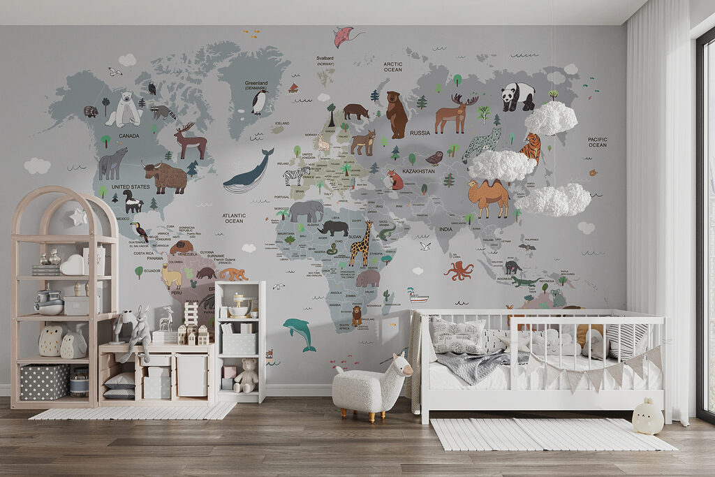 Map of the world with animals Map of the world with animals