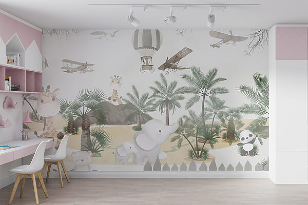 Wall mural of animals and airplanes Wall mural of animals and airplanes