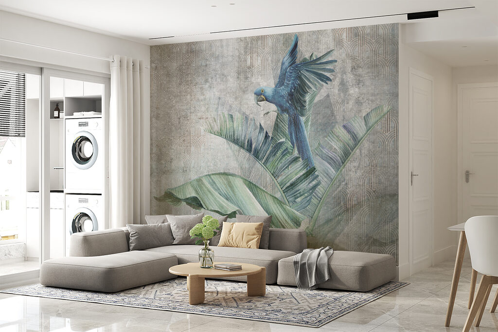 Blue parrot on a banana leaf Blue parrot on a banana leaf