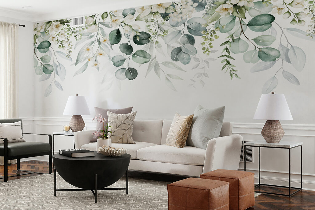 Watercolor painting of flowers and leaves