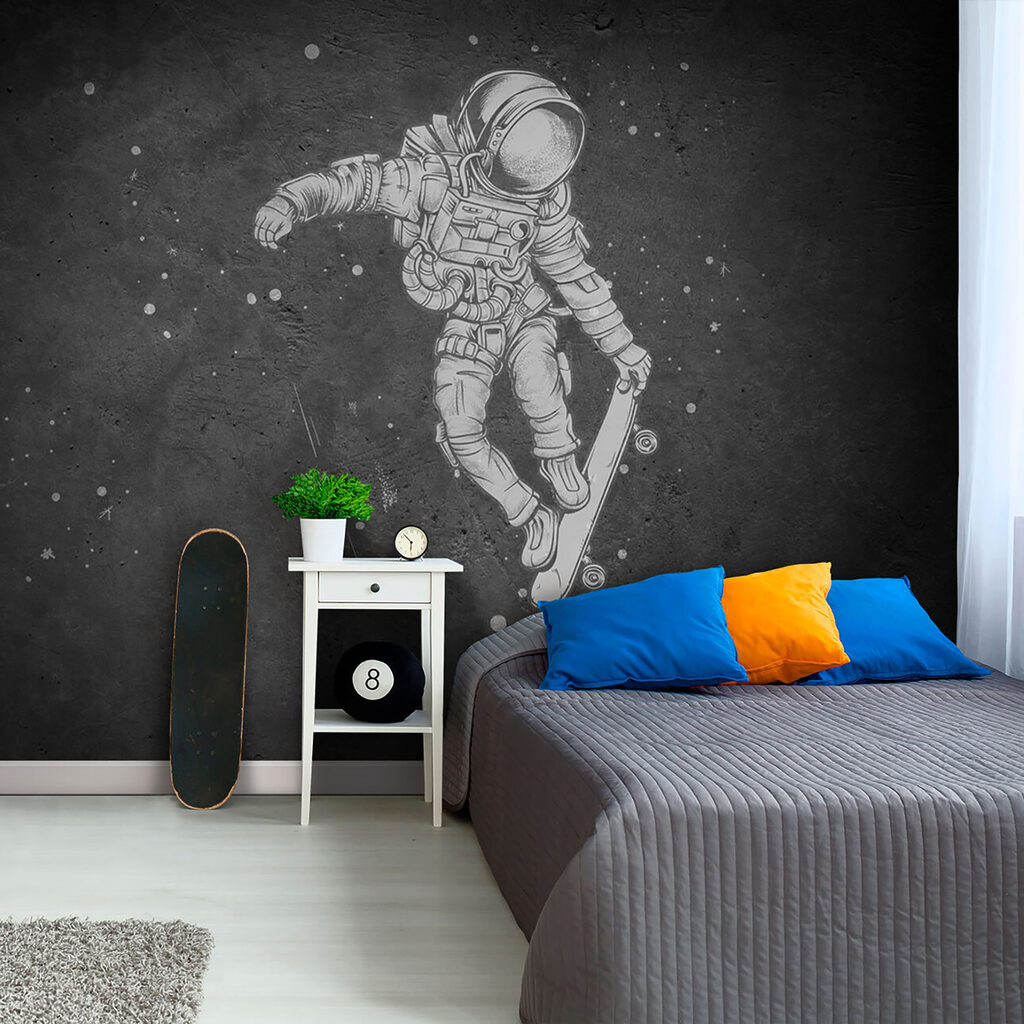 Drawing of an astronaut on a skateboard Drawing of an astronaut on a skateboard
