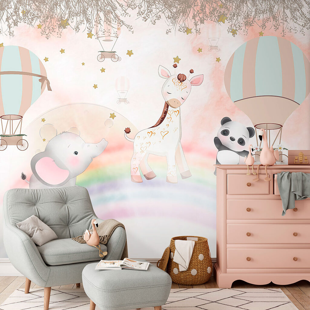 Cartoon animals on a rainbow Cartoon animals on a rainbow