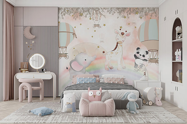 Cartoon animals on a rainbow Cartoon animals on a rainbow
