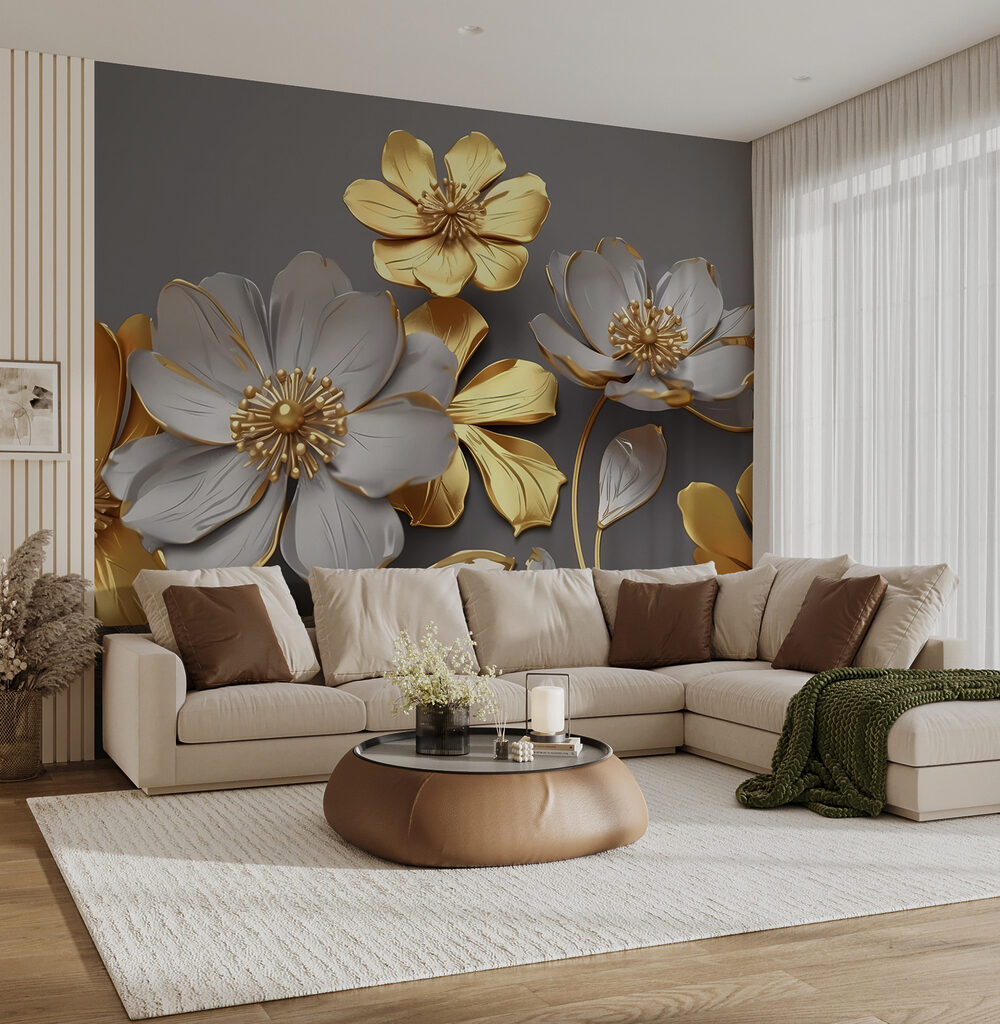 Group of flowers on a gray background