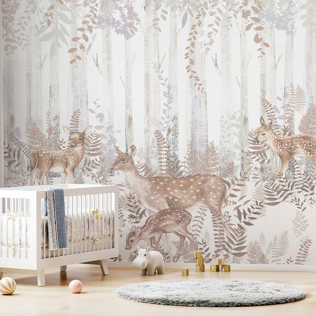 A group of deer in a forest A group of deer in a forest