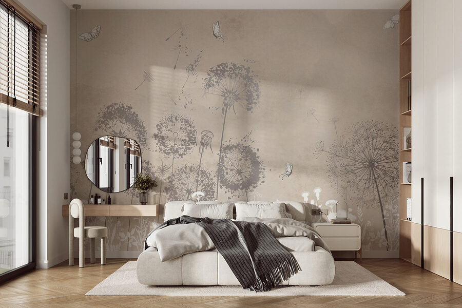 A white and grey flowers with butterflies flying in the air