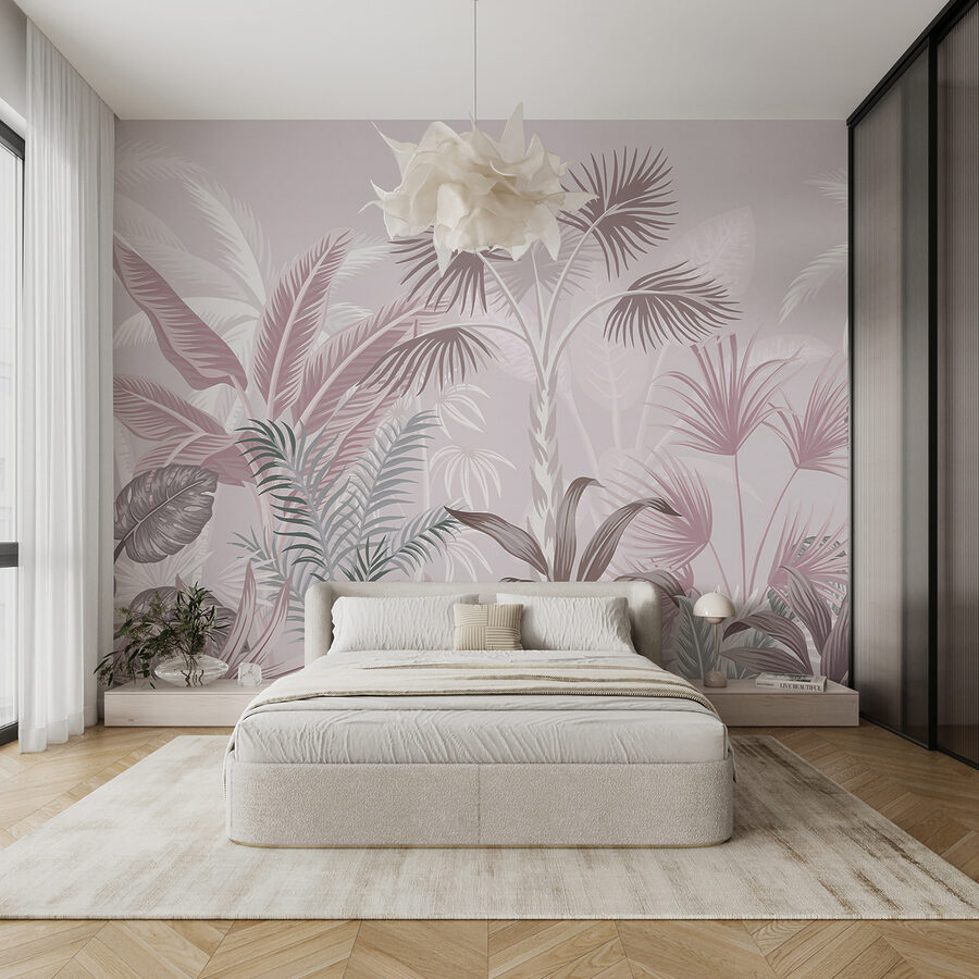 Tropical foliage in soft pastel hues.