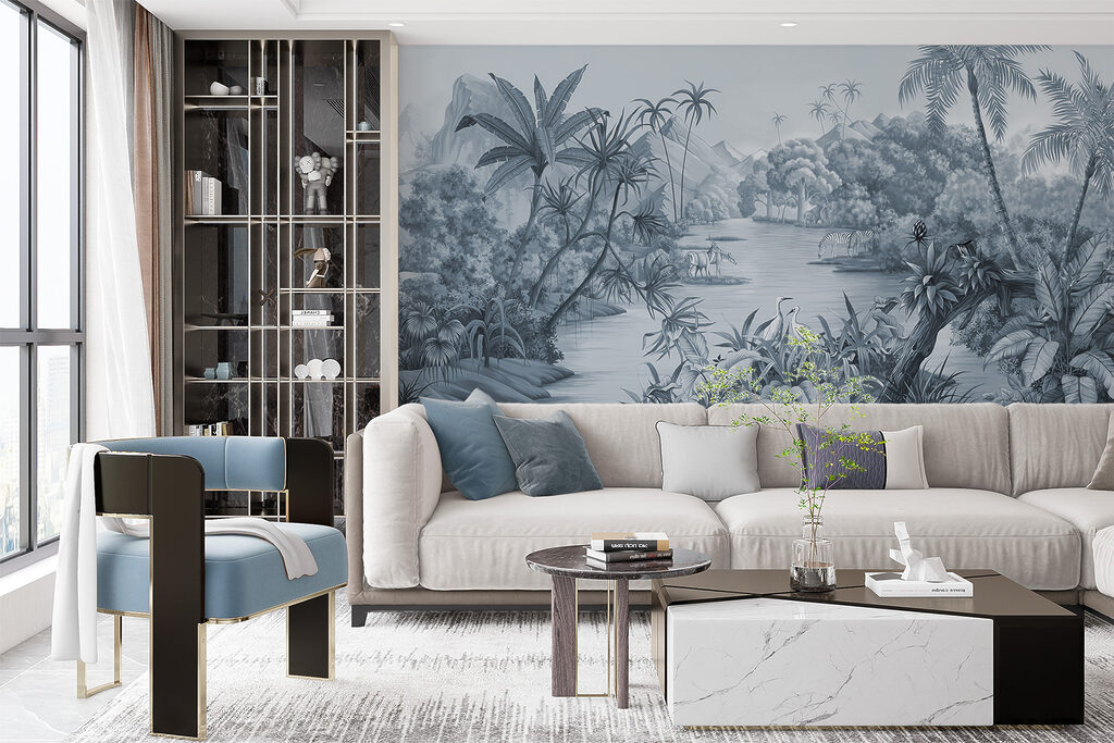 A river with zebras and mountains