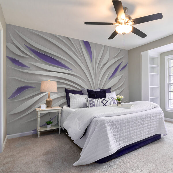 A white and purple swirls on a wall A white and purple swirls on a wall