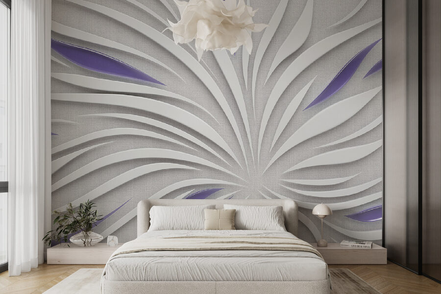Wall murals A white and purple swirls on a wall - Image 3