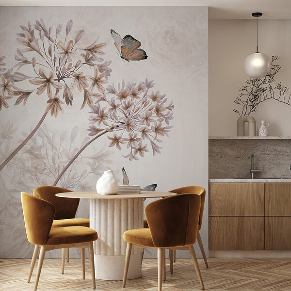 A painting of flowers and butterflies A painting of flowers and butterflies