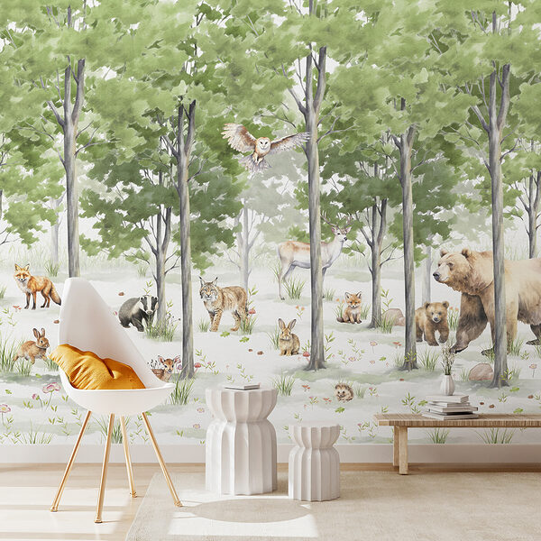 A group of animals in a forest A group of animals in a forest