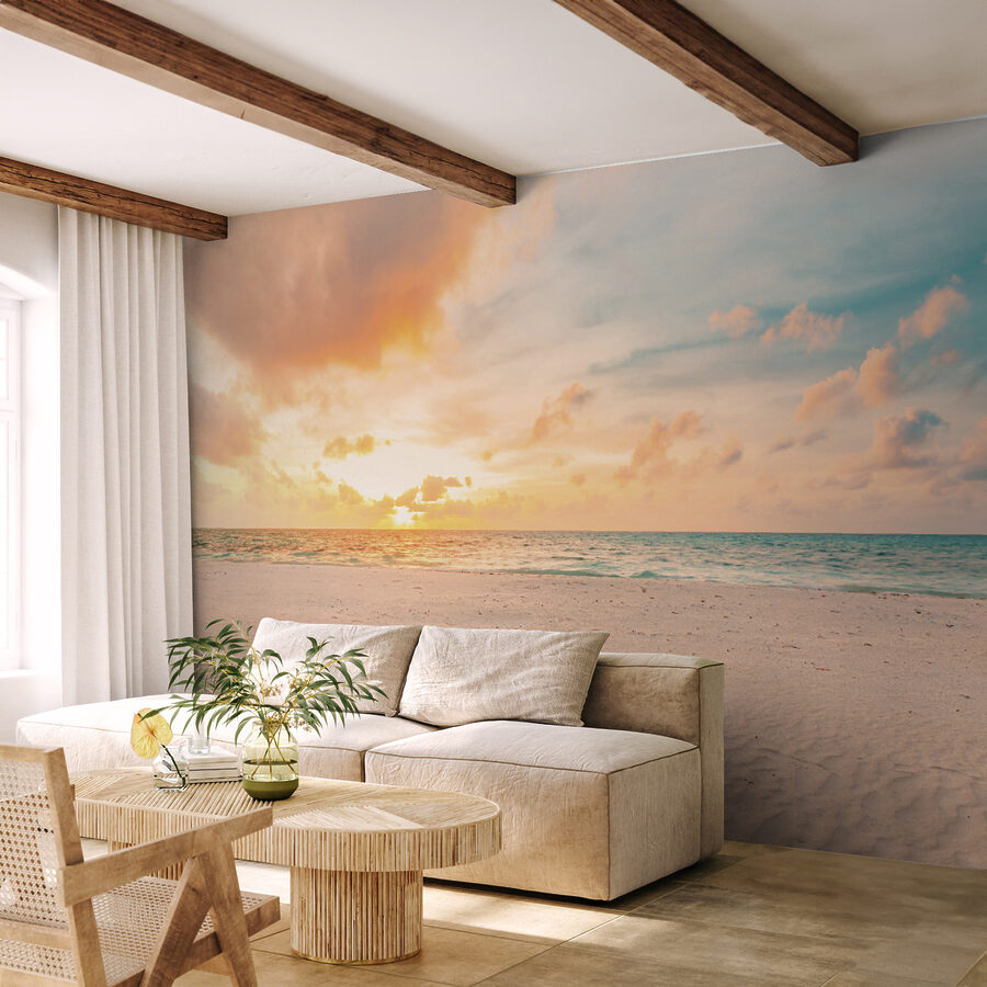 Wall murals A sandy beach with waves and a sunset - Image 3
