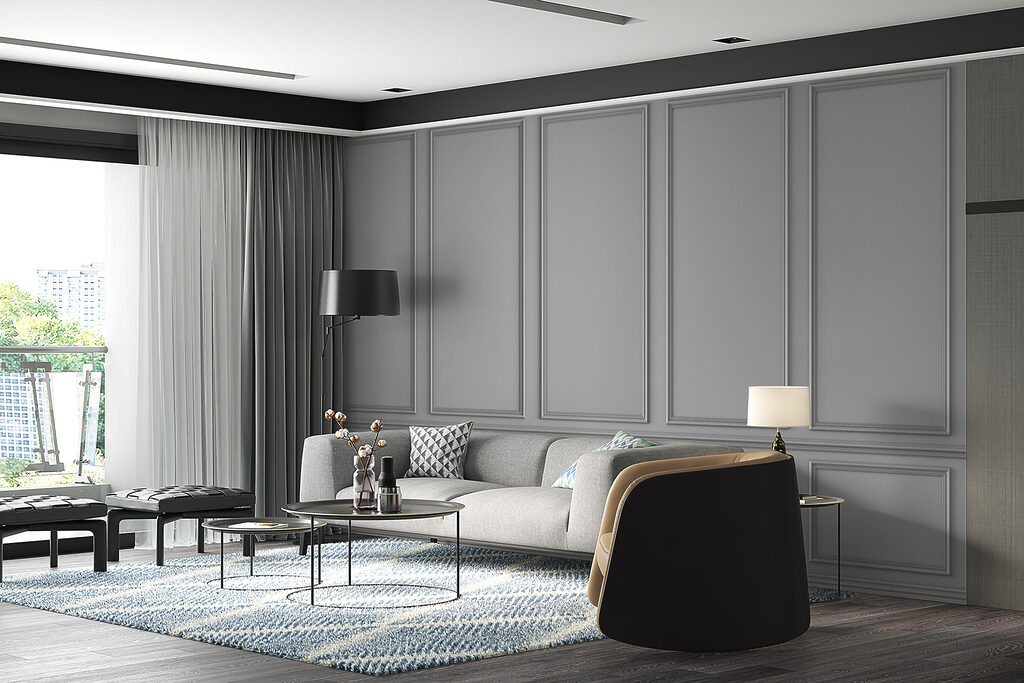 A wall with white panels