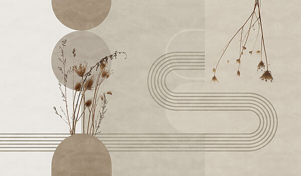 Brown and white background with brown and white circles and plants Brown and white background with brown and white circles and plants