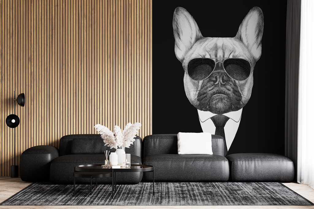 A dog wearing sunglasses and a suit