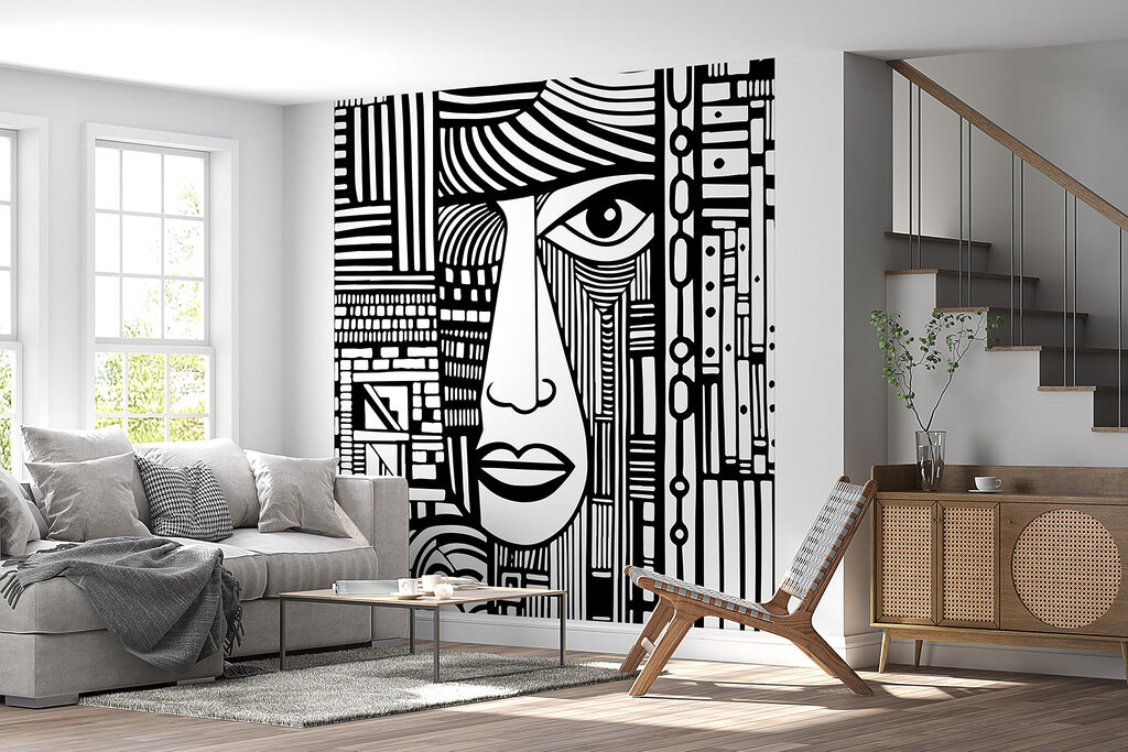 A black and white drawing of a face A black and white drawing of a face