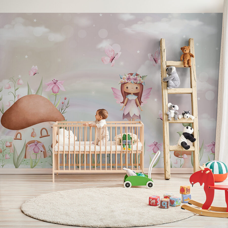 Wall murals A cartoon fairy flying in the sky - Image 5