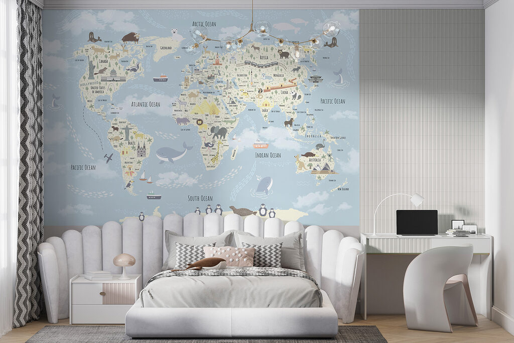 A map of the world with animals A map of the world with animals