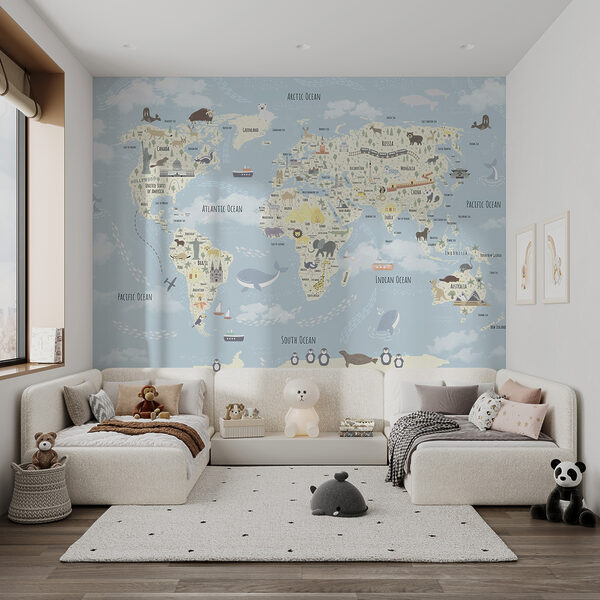 A map of the world with animals A map of the world with animals