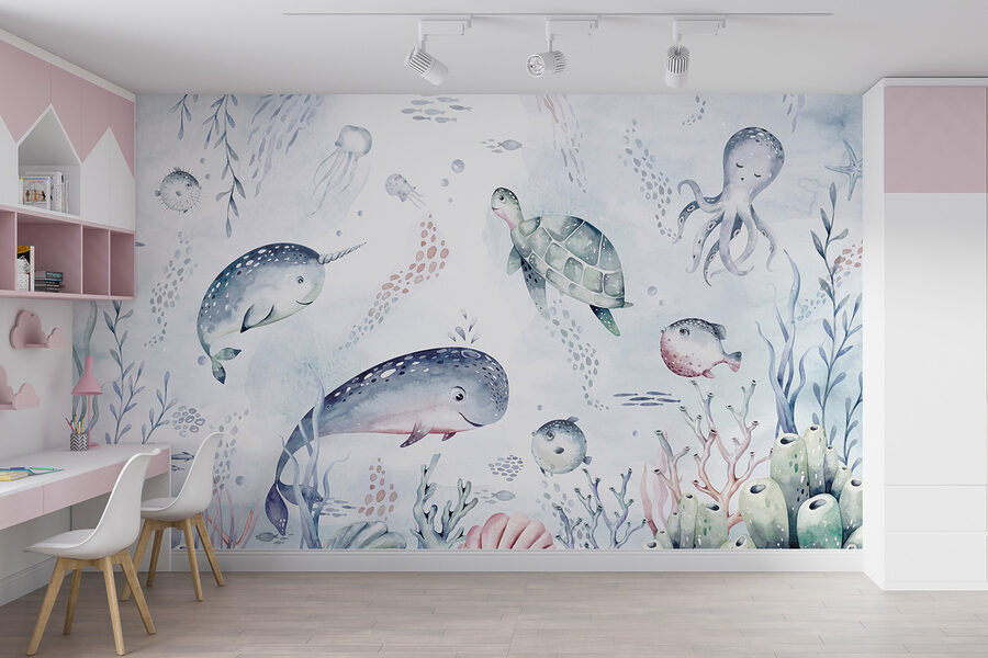 A watercolor sea creatures