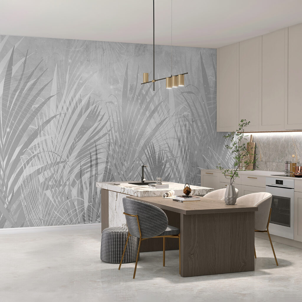 A grey and white background with plants