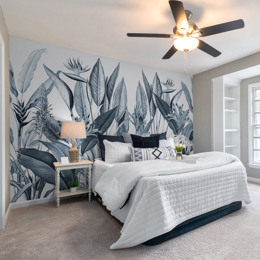 Tropical foliage in monochrome shades.