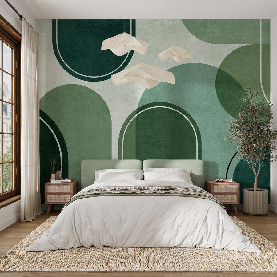 A green and white background with ovals and ovals