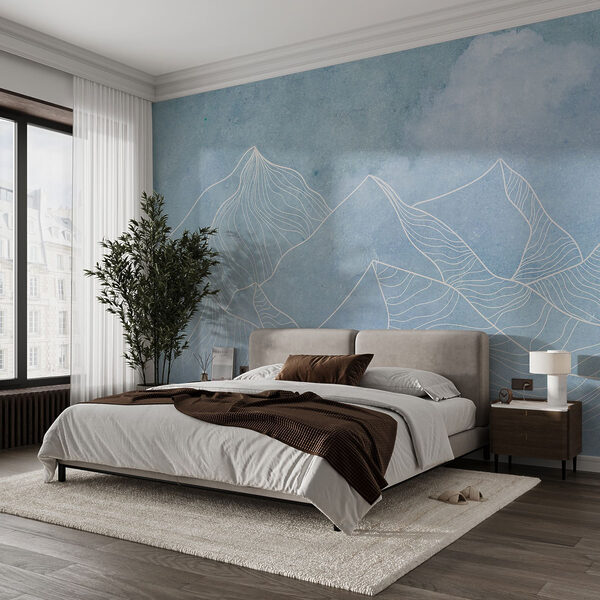A drawing of mountains with clouds A drawing of mountains with clouds